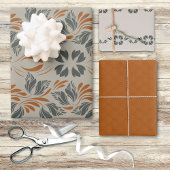 Elegante Navy Rust Art Nouveau  Bloemen Inpakpapier Vel