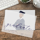 Elegante Navy Script Custom Afstuderen Overlay Vellum Uitnodigingen