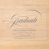 Elegante Navy Script Graduation Party Acryl Uitnodigingen (Voorkant)