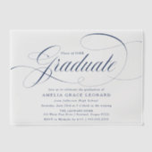 Elegante Navy Script Graduation Party Vellum Uitnodigingen (Voorkant)