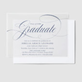 Elegante Navy Script Graduation Party Vellum Uitnodigingen (Offset)