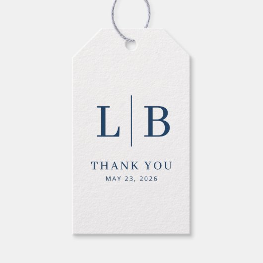 Elegante Navy Serif Huwelijksgunsttags Cadeaulabel (Voorkant)