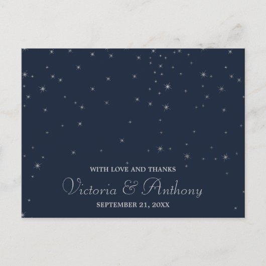 Elegante Navy & Silver Falling Stars Bruiloft Beda Briefkaart (Voorkant)