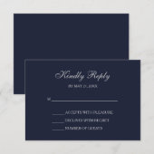 Elegante Navy & Silver Script RSVP-kaarten RSVP Kaartje (Voorkant / Achterkant)