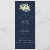 Elegante Navy Snowberry + Eucalyptus Boeket Bruilo Programmakaart (Voorkant)