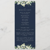 Elegante Navy Snowberry + Eucalyptus Boeket Bruilo Programmakaart (Achterkant)