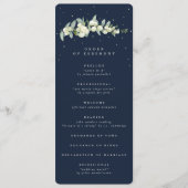 Elegante Navy Snowberry + Eucalyptus Stem Bruiloft Programmakaart (Voorkant)