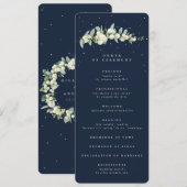 Elegante Navy Snowberry + Eucalyptus Stem Bruiloft Programmakaart (Voorkant / Achterkant)