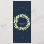 Elegante Navy Snowberry + Eucalyptus Stem Bruiloft Programmakaart (Achterkant)