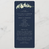 Elegante Navy Snowberry + Eucalyptus Stem Bruiloft Programmakaart (Voorkant)