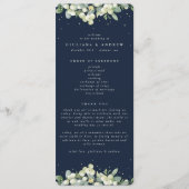 Elegante Navy Snowberry + Eucalyptus Winter Bruilo Programmakaart (Voorkant)