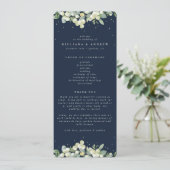 Elegante Navy Snowberry + Eucalyptus Winter Bruilo Programmakaart (Staand voorkant)