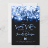 Elegante Navy Sparkle Lights Foto Sweet 16 Kaart (Voorkant)