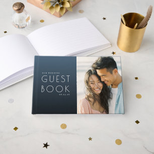 Elegante Navy Star Confetti Gastenboek
