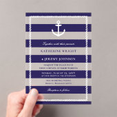 Elegante Navy Stripes Anker Nautische Huwelijk Acryl Uitnodigingen (Insitu (Draagbaar))