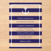 Elegante Navy Stripes Anker Nautische Huwelijk Acryl Uitnodigingen (Voorkant)