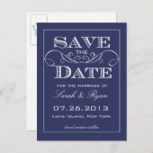 Elegante Navy Swirl Save the Date Aankondiging (Voorkant / Achterkant)
