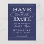Elegante Navy Swirl Save the Date Aankondiging (Voorkant)