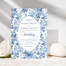 Elegante Navy Toile de Jouy Roze Bloemen Bruiloft