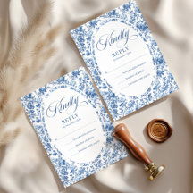Elegante Navy Toile Rozen Huwelijks RSVP Kaart