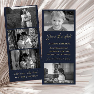 Elegante Navy trouwfoto fotohokje strook frame  Save The Date