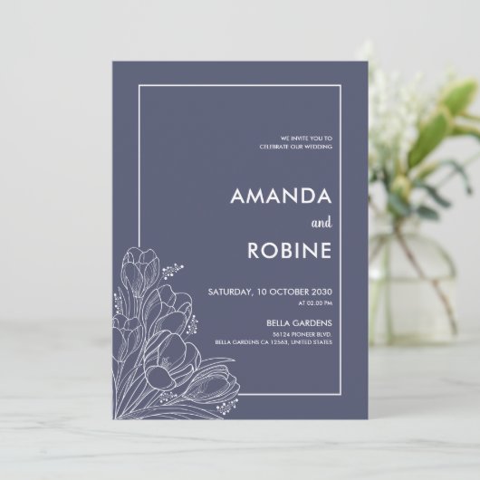 Elegante Navy Tulp Huwelijksuitnodiging Kaart (Staand voorkant)