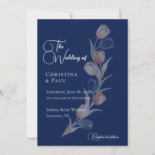 Elegante Navy Tulp Trouw Uitnodiging (Voorkant)