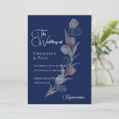 Elegante Navy Tulp Trouw Uitnodiging (Staand voorkant)