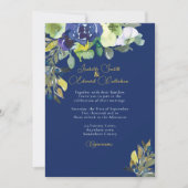 Elegante Navy Waterverf Bloemen Donkerblauwe bruil Kaart (Voorkant)