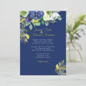 Elegante Navy Waterverf Bloemen Donkerblauwe bruil Kaart (Staand voorkant)