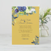 Elegante Navy Waterverf Bloemrijke Mosterd Huwelij Kaart (Staand voorkant)