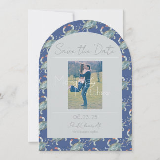 Elegante Navy Waterverf Crab Wedding Save the Date Kaart