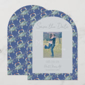 Elegante Navy Waterverf Crab Wedding Save the Date Kaart (Voorkant / Achterkant)