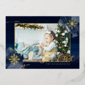Elegante Navy Waterverf Inkt & Gouden Jewel Foto Folie Feestdagenkaart (Voorkant)
