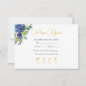 Elegante Navy Waterverf Rozen Geel Goud Bruiloft RSVP Kaartje (Voorkant)