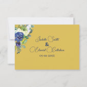 Elegante Navy Waterverf Rozen Geel Goud Bruiloft RSVP Kaartje (Achterkant)
