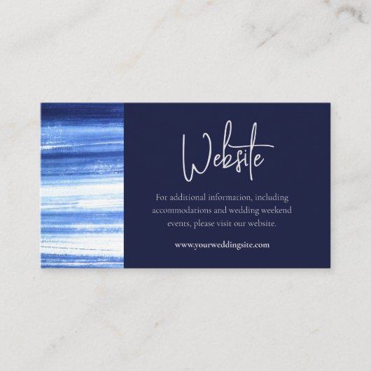 Elegante Navy Waterverf Was Trouwwebsite Informatiekaartje (Voorkant)