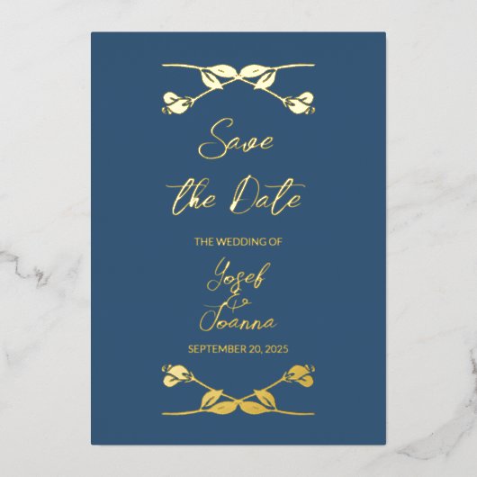 Elegante Navy Wedding Save the Date Folie Uitnodiging (Voorkant)
