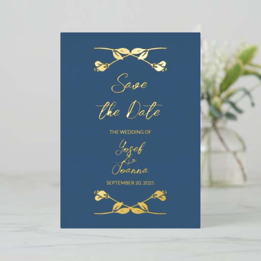 Elegante Navy Wedding Save the Date Folie Uitnodiging (Staand Voorkant)