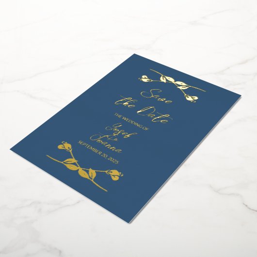 Elegante Navy Wedding Save the Date Folie Uitnodiging (Gedraaid)
