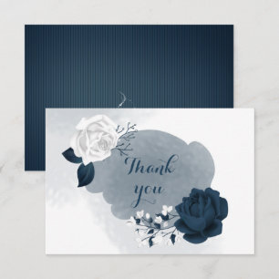Elegante Navy & White Bloemen Dank u kaart