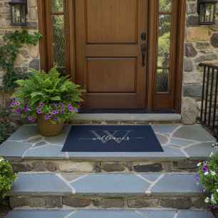 Elegante Navy White Custom Monogram Script Naam Deurmat