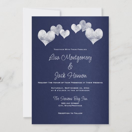 Elegante Navy White Wedding Kaart (Voorkant)