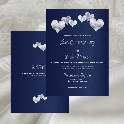 Elegante Navy White Wedding Kaart
