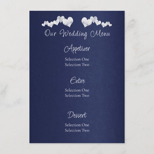 Elegante Navy White Wedding Menu (Achterkant)