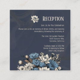 Elegante Navy Wildflower bruiloft receptie Informatiekaartje