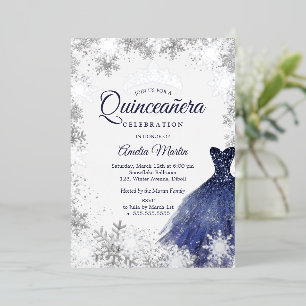 Elegante Navy Winter Snowflake Quinceanera Folie Uitnodiging