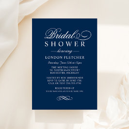 Elegante Navy-Wit Calligrafie Bruidsfeest Kaart