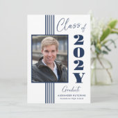 Elegante Navy Wit Fotolijst 2025 Afstuderen Aankondiging (Staand voorkant)