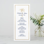 Elegante Navy Wit Gouden Palmboom Moderne Trouw Menu (Staand voorkant)